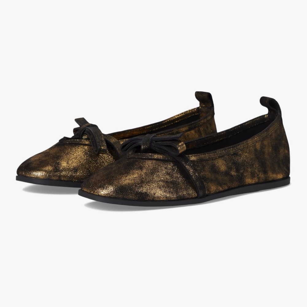 Free People Mania Bow Bronze Age Metallic Leather Ballet Flats Size 7.5 NIB